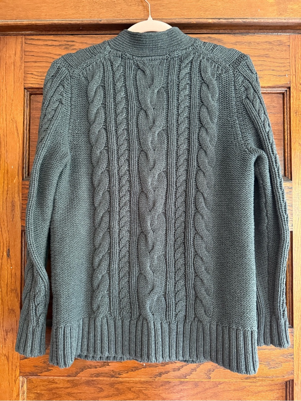 L.L. BEAN 100% Cotton Cable Knit Fisherman Sweater Button Down Cardigan Grey M - Picture 7 of 8